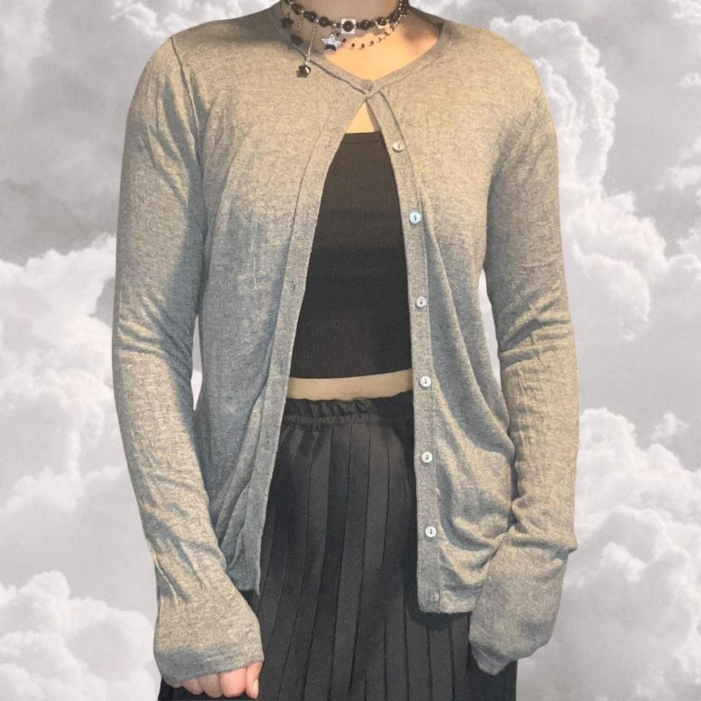 2000s Grey Silk button up Womens Cardigan size Large